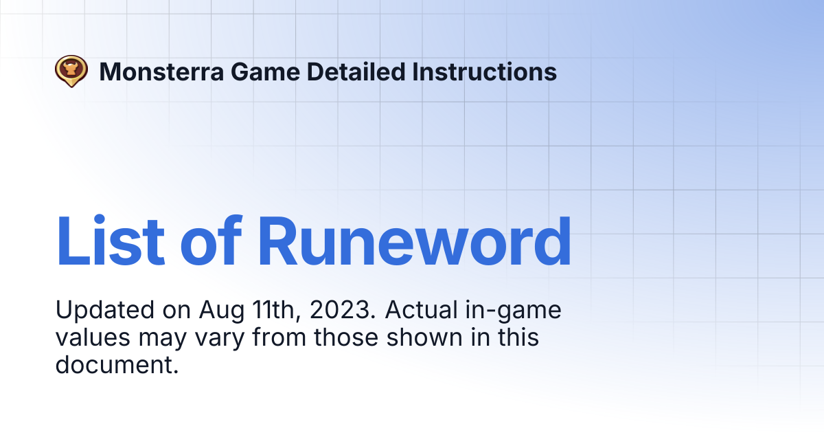 List of Runeword | Monsterra Game Detailed Instructions
