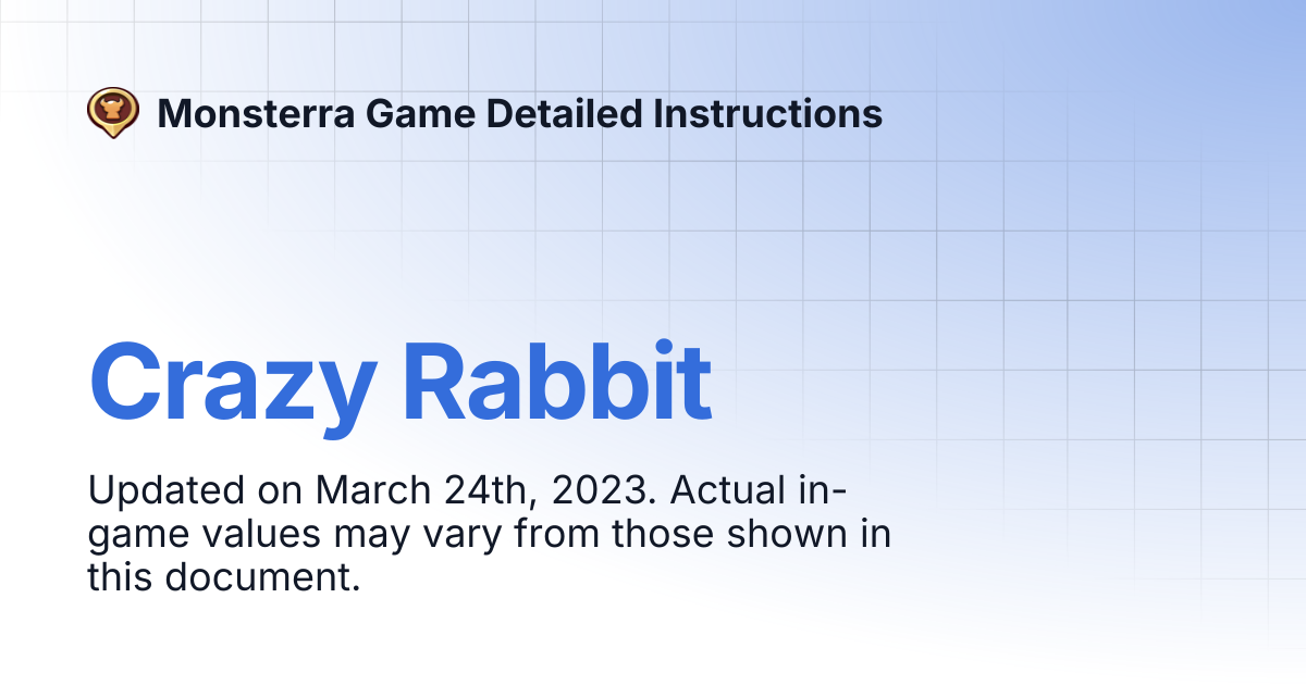 Crazy Rabbit | Monsterra Game Detailed Instructions